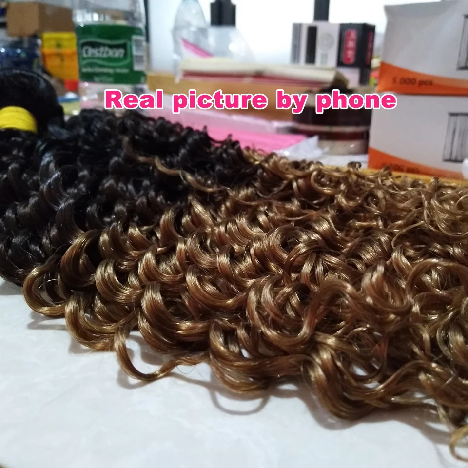 Peruvian Deep Wave Bundles Deal Can Buy 1/3/4 Bundles 100% Remy Human Hair Extensions Honey Blonde Ombre Peruvian Hair Bundles
