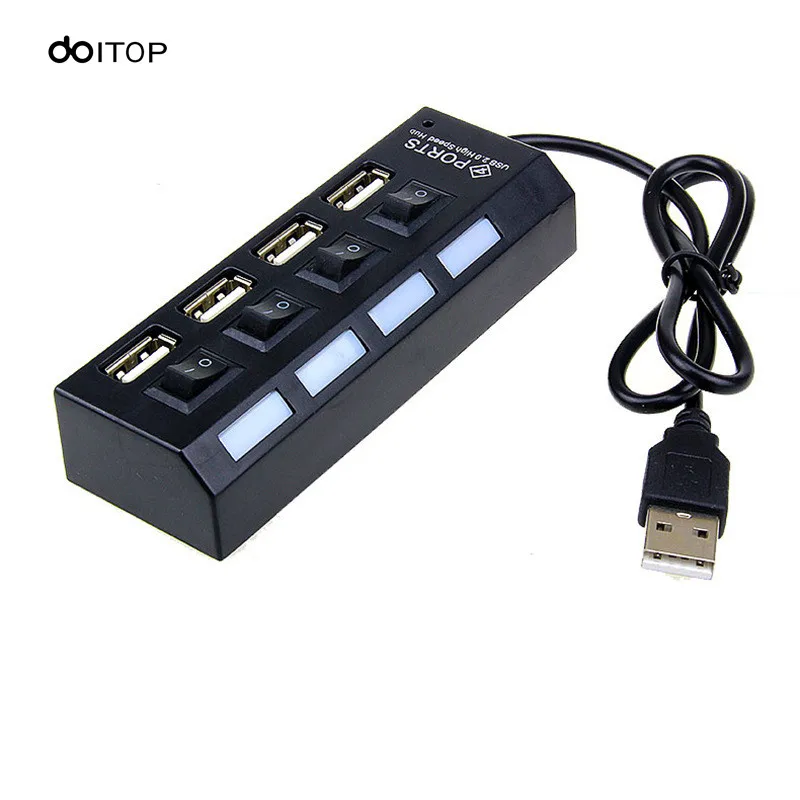DOITOP 4 Порты и разъёмы Micro USB Hub 480 Мбит концентратор Splitter светодиодный с включения/выключения USB 2,0 адаптер для Tablet PC ноутбук
