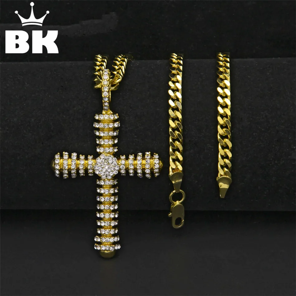 

THE HIP HOP KING New Luxury Cross Pendants Necklace Mens Alloy Iced Out Rhinestone Ankh Charming Pendant Drop shipping