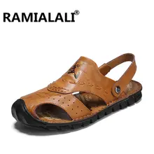 Мужские модные сандалии летние Мужские тапочки кожаная обувь пляжные сандалии повседневные Мягкие Мужская обувь Шлепанцы Zapatos