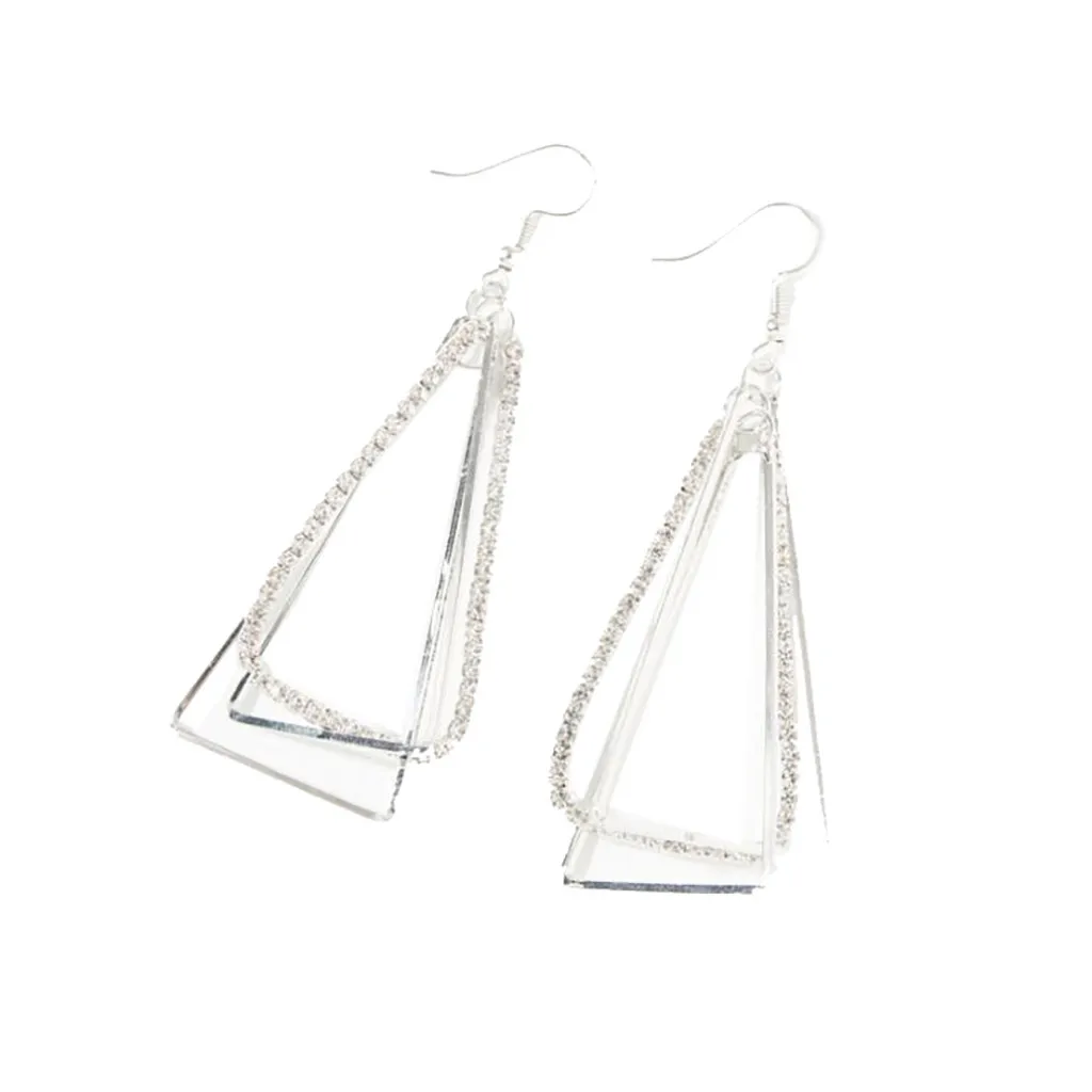 Женские серьги золотого и серебряного цвета, модные геометрические трехмерные Треугольные металлические циркониевые висячие серьги ewelry@ EH