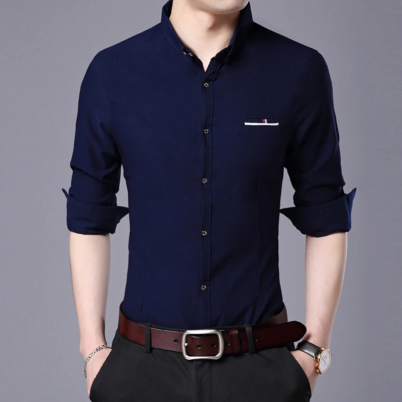 

2019 Fashion Brand Designer Shirt Mens Solid Color Long Sleeve Slim Fit Streetwear Workout Solid Color Casual Mens Clothing