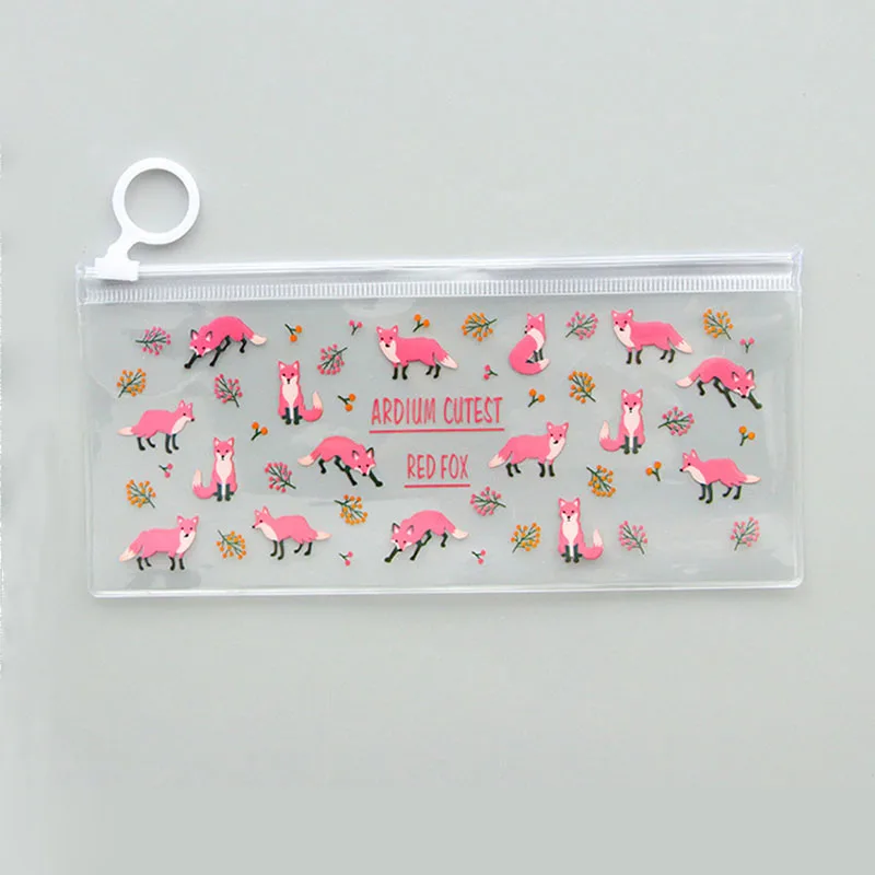 Kawaii Transparent Flowers Animals Pattern Pencil Bag PVC Waterproof Pen Case Pouch Cute box Stationery School Office Supplies