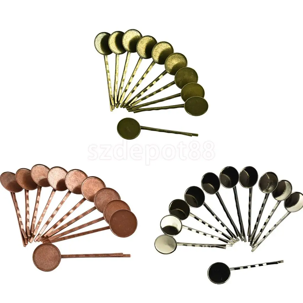10 Pieces Vintage Brass Hair Slide with 18mm Pad Cabochon Bezel Setting Tray DIY Finding Craft 