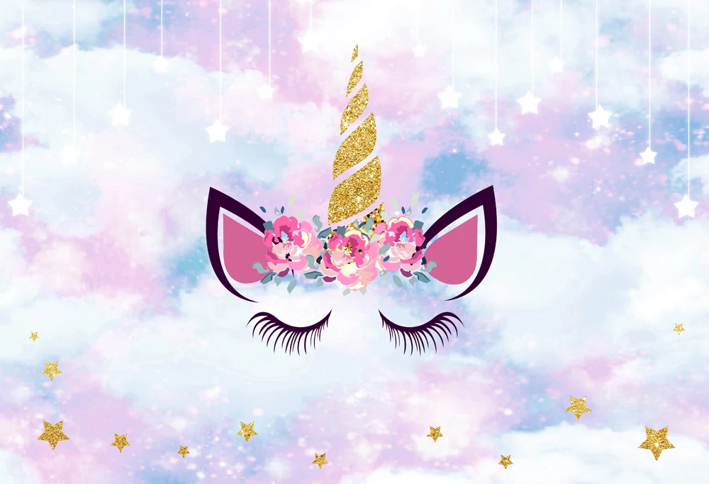 

Unicorn Birthday Backdrop Birthday Photo Booth Photocall HUAYI Vinyl Baby Background W-1006