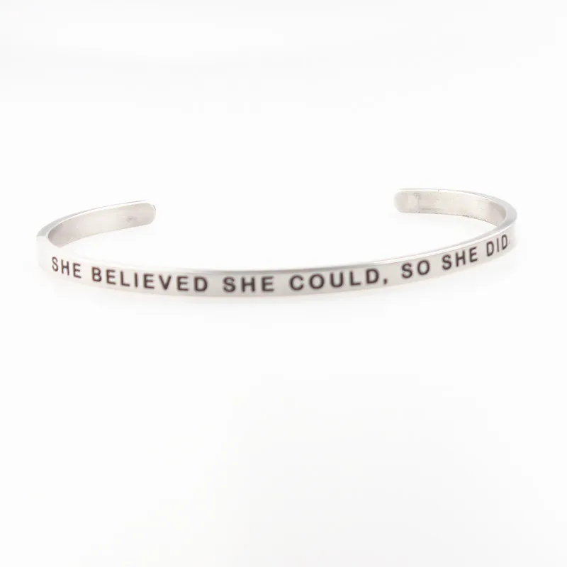 

2018 Stainless Steel Mantra Bracelet Positive Inspirational Quote New Cuff Engraved Bangle Bracelet For Women Best Gift