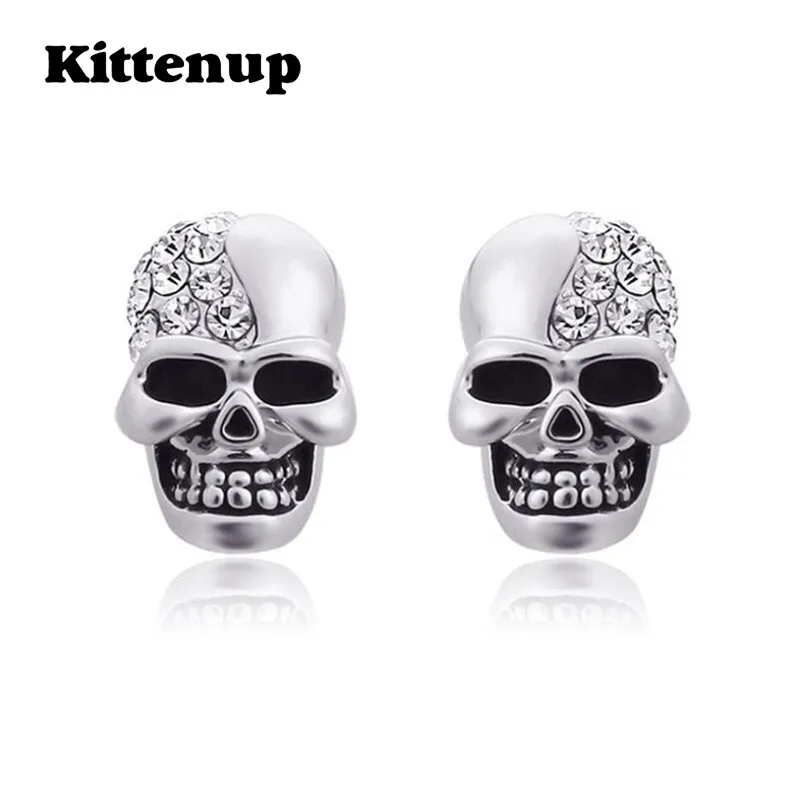 Kittenup Новый Дизайн для Для женщин мужчин модные Хрустальный Череп Скелет Серьги