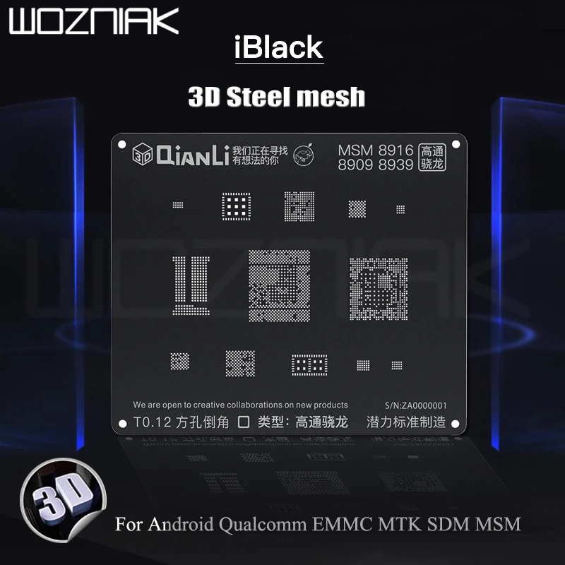 

QIANLI iBlack 3D Steel mesh Reballing Stencil for Android Qualcomm EMMC DDR MTK 6582 MSM8917 8916 8937 8953 Steel mesh