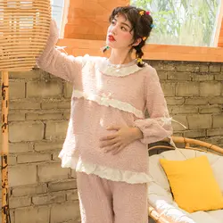 Для женщин зимние пижамы для беременных, кормящих грудью топы одежда с длинным рукавом и для беременных Брюки для беременных Для женщин