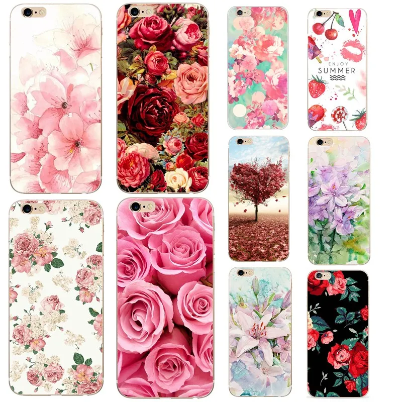 

Silicon Soft For Cover iphone 7 Rose Fiori TPU Girly Thin Slim Tree Plant Phone Case For apple iphone se 5s 5 6s 6 8 Plus