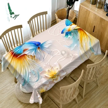 

3D Picture Flower / Fish Case Tablecloth Dustproof Polyester/Cotton Tablecloth Wedding Hotel Banquet Decoration Table Cloth