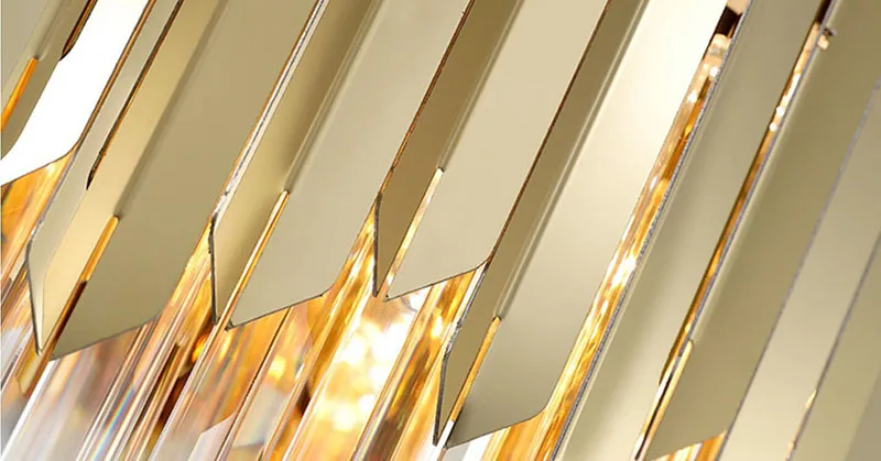 Роскошный Современный хрустальный подвесной светильник для столовой, прямоугольная Золотая домашняя хрустальная лампа, светодиодный подвесной светильник с кристаллами для кухни