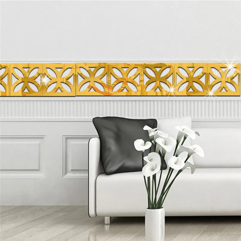 Квадратная линия талии Baseboard зеркальный фон настенные наклейки ТВ стикеры