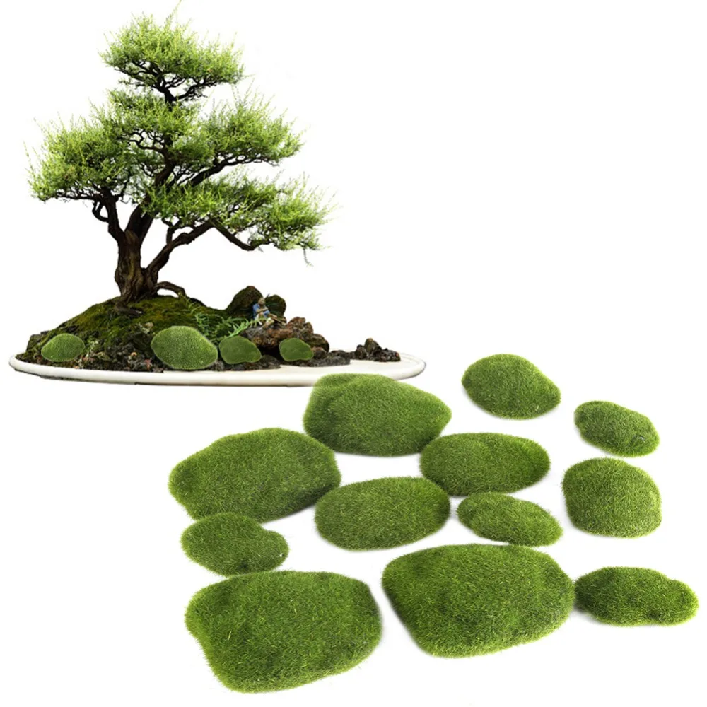 12Pcs Garden DIY Landscape Decor Moss Stones Green Artificial Moss
