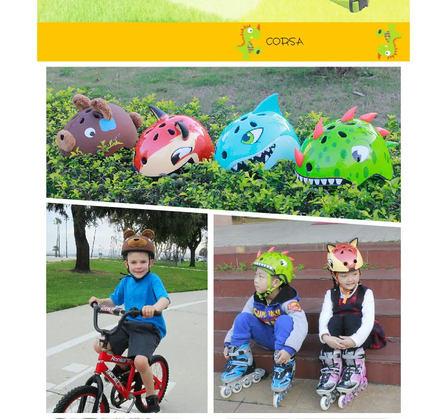 Children bicycle helmet cute cartoon animal safety PC + EPS helmet children riding bicycle skating scooter outdoor sports helmet