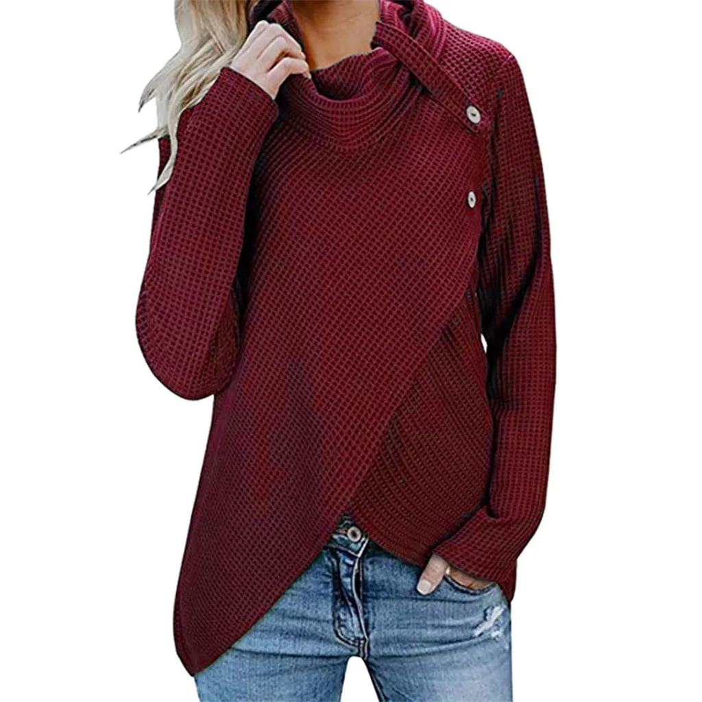 JAYCOSIN свитера для женщин мода зима длинный рукав кнопка свободный вырез Повседневный вязаный пуловер Туника джемпер женские топы 9723