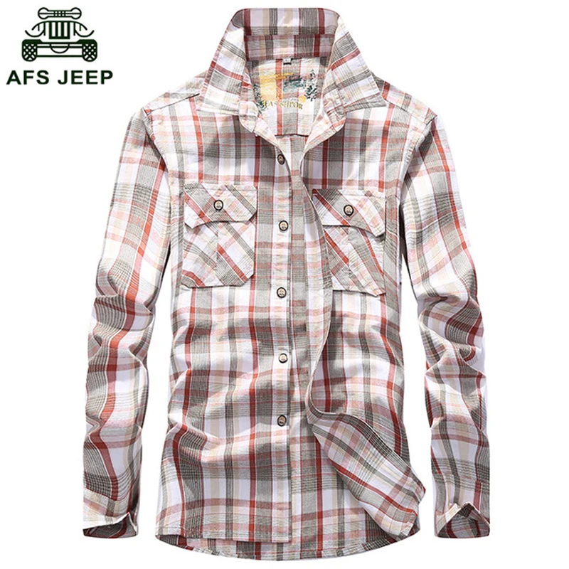 AFS JEEP рубашка в клетку Мужская армейская Военная с длинным рукавом Camisa Masculina размера плюс 4XL хлопок Повседневная мужская рубашка