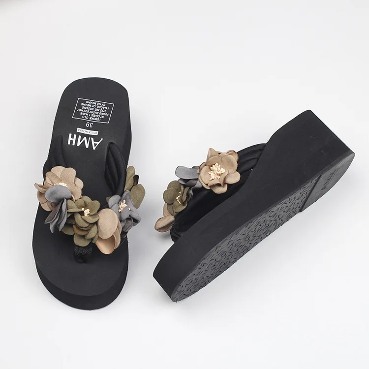 2019 New Women Black Platform Wedge Flip Flops Shoes Discount Ladies Non Slip Slippers46