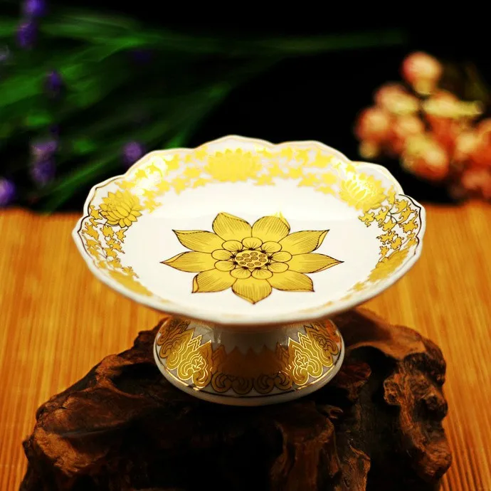

Chinese Buddhist Supplies, Religious Ceramics, Lotus, Fruit Plate, Home Decoration, No Word Fruit Plate, Tribute Plate