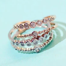 Регулируемое женское кольцо в Корейском стиле с австрийскими кристаллами, Двухслойное кольцо из розового белого золота, модное ювелирное изделие KCR240