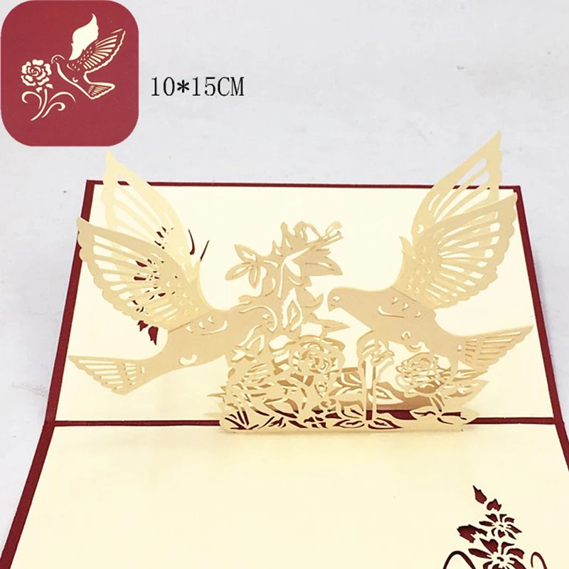 

Bird And Tree Handmade Laser Cut 3D Pop Up Greeting Cards Postcard With Envelope For Valentine' Day Wedding Decor Party Supplies