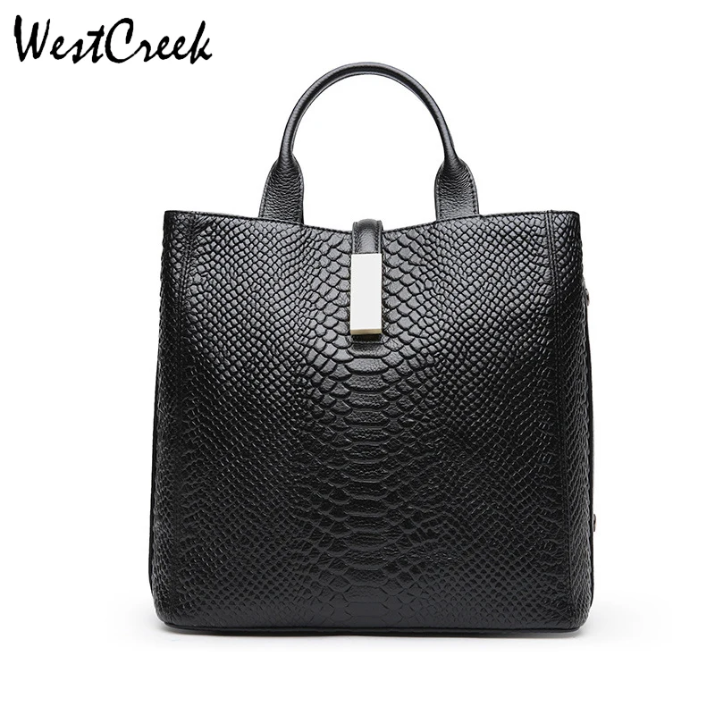 

WESTCREEK Brand Women Serpentine Handbag Genuine Leather Fashion Hasp Tote Bags Cow Leather Female Casual Crossbody Bag