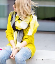 za Winter 2016 Tartan Scarf Plaid Scarf Women Blanket Oversized Wrap Shawl Cozy Checked Yellow Factory