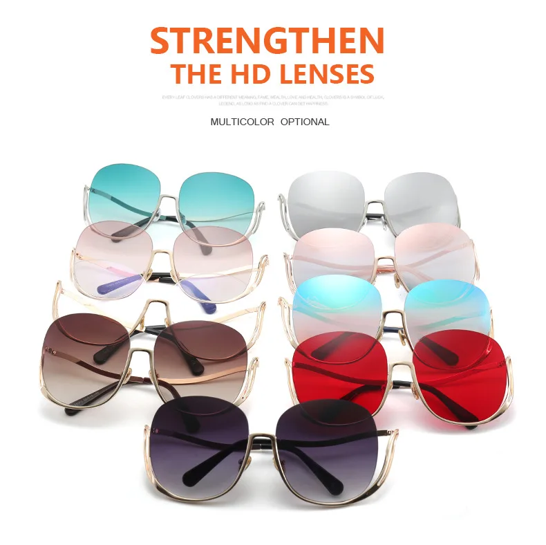 Люксовый бренд, полуоправа, круглые солнцезащитные очки для женщин, без оправы градиентный, большие, солнцезащитные очки для женщин, оттенки, прозрачные очки, УФ очки