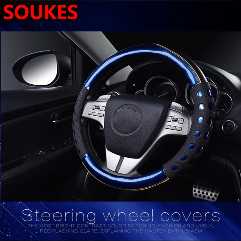 

38cm Leather Racing Car Sport Steering Wheel Cover Hubs For Kia Rio 3 Ceed Toyota Corolla 2008 Avensis C-HR RAV4 Mazda 3 6 cx5 7