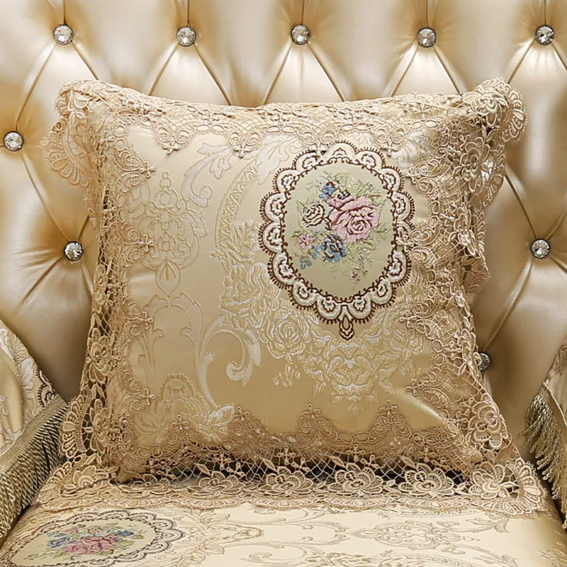Жаккардовый чехол для подушки, Европейский чехол для подушки, роскошная кружевная подушка для дивана, кресла, декоративные наволочки, высокая точность - Цвет: Beige