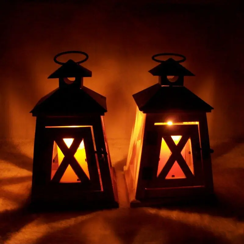 Rustic Wooden Candle Holders Hanging Lamp Retro Lantern Decoration Table Vintage