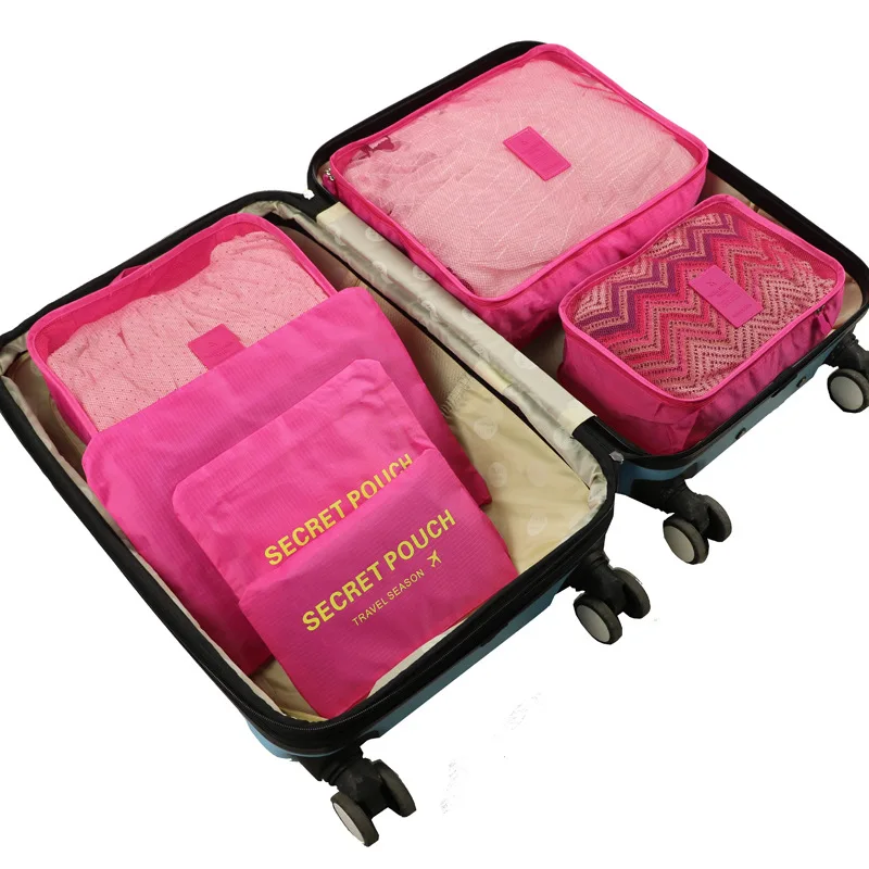 QIAQU 6 шт./компл. путешествия сумки для хранения Портативный Чемодан Органайзер одежда опрятная сумка чемодан упаковка мешок для стирки, аксессуары для путешествий - Цвет: Rose red