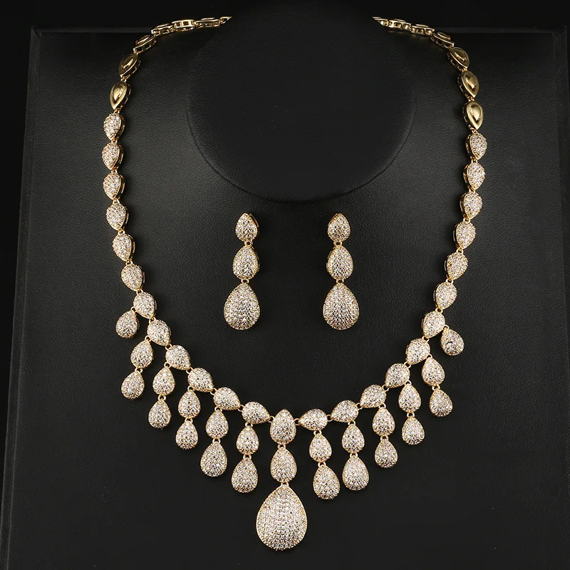 

Fashion Creative Ladies Necklace Earrings Set Chain Wedding Bridal Party Jewelry Set Dress Up AAA Cubic Zirconia Stone