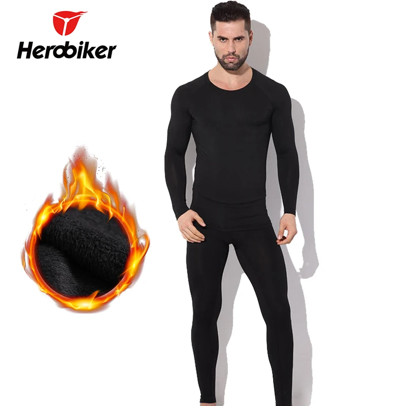 

Herobiker Thermal Underwear Men's Fleece Lined Set Motorcycle Base Layer Cycling Skiing Winter Warm Long Johns Top & Bottom Suit