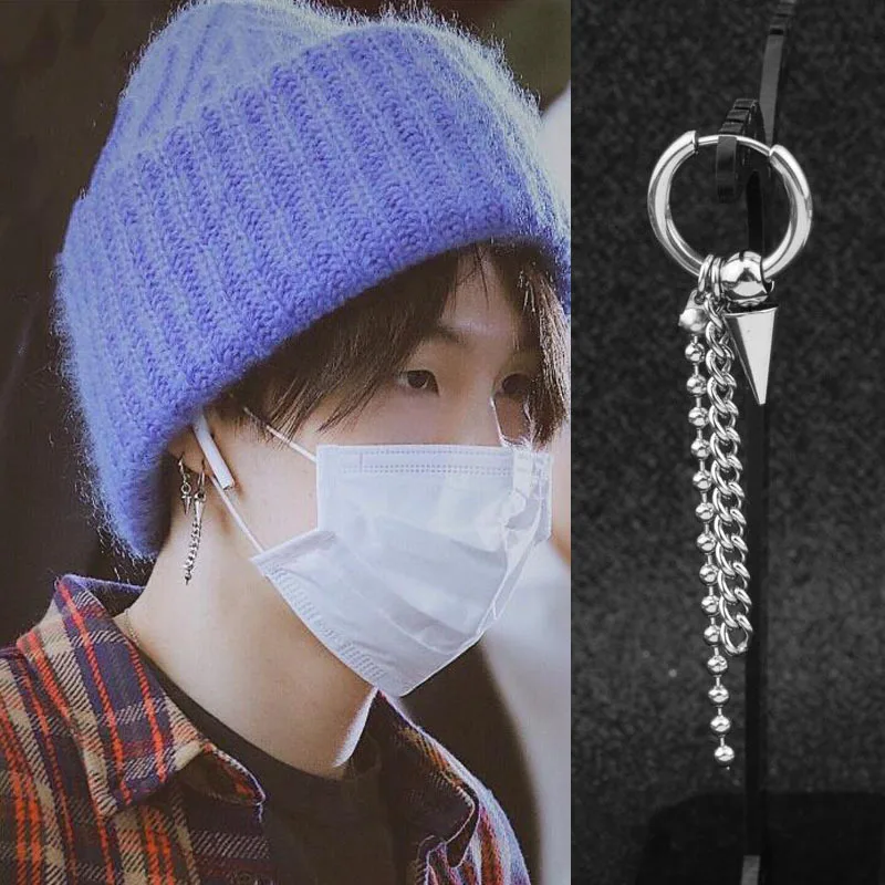 

Fashion Men Punk Earrings Tassel Long Chain Pendant Stainless Steel Stud Earring Unisex Trend Rock Hipster Ear Clip Women Gift