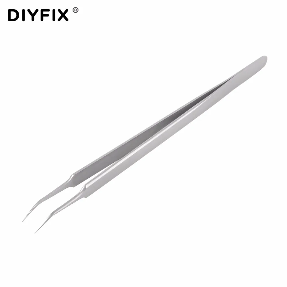 DIYFIX ультра точный Пинцет из нержавеющей стали Изогнутый пинцет плоскогубцы с тонким наконечником