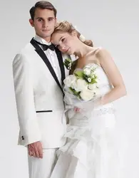 2017 высокое качество белый индивидуальный заказ смокинг для жениха пик костюм с лацканами для Для мужчин вечерние ClothingTraje De новио (куртка +