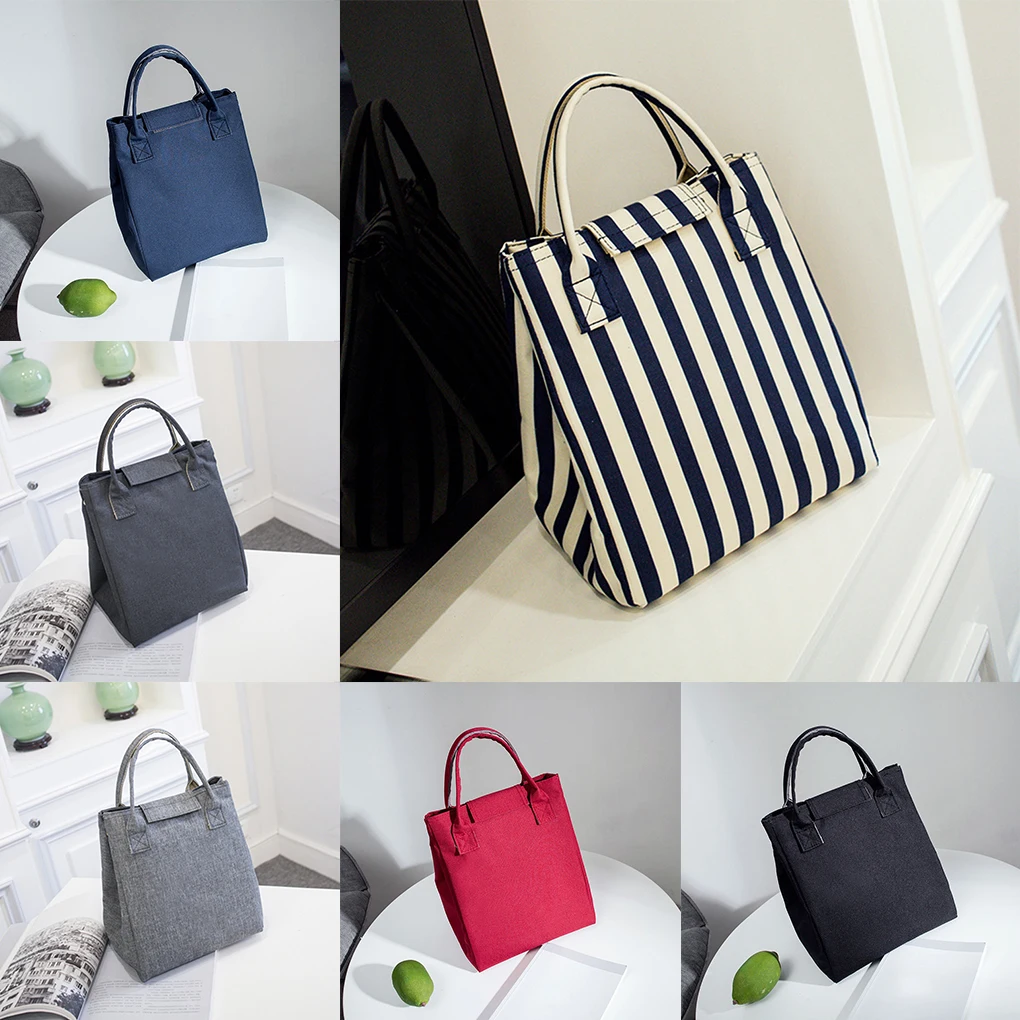 

Reusable Thermal Lunch Tote Bag Stripe Cooler Bag Insulated Lunch Box Picnic Pouch Women Men School Cooler