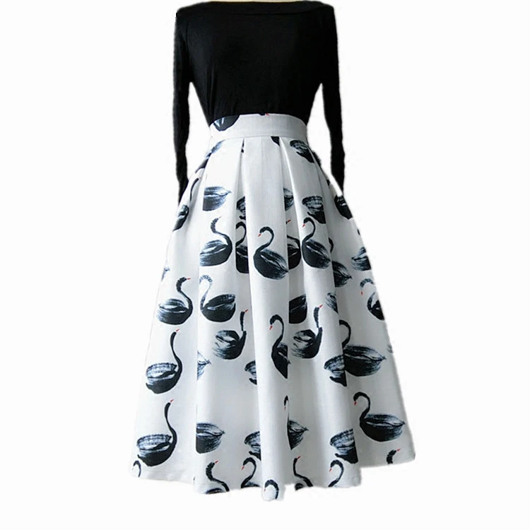 

Spring Summer Vintage Umbrella Skirt High Waist Long Animal Fashion A-line Printing Mid-calf Skirt XHSD-3035
