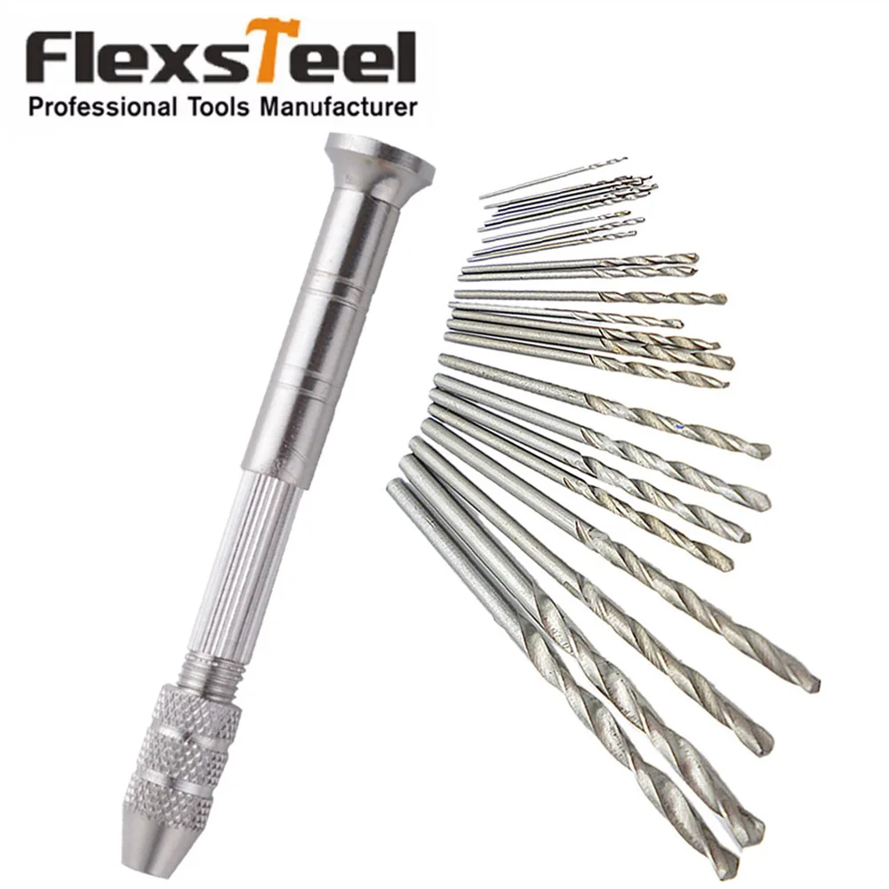 

Hand Drill Drilling Chuck Adjuestable Micro Pin Vice 0.3-2.5mm+25pcs Micro Twist Drill Bit Set for DIY Jewelry Carving Tool