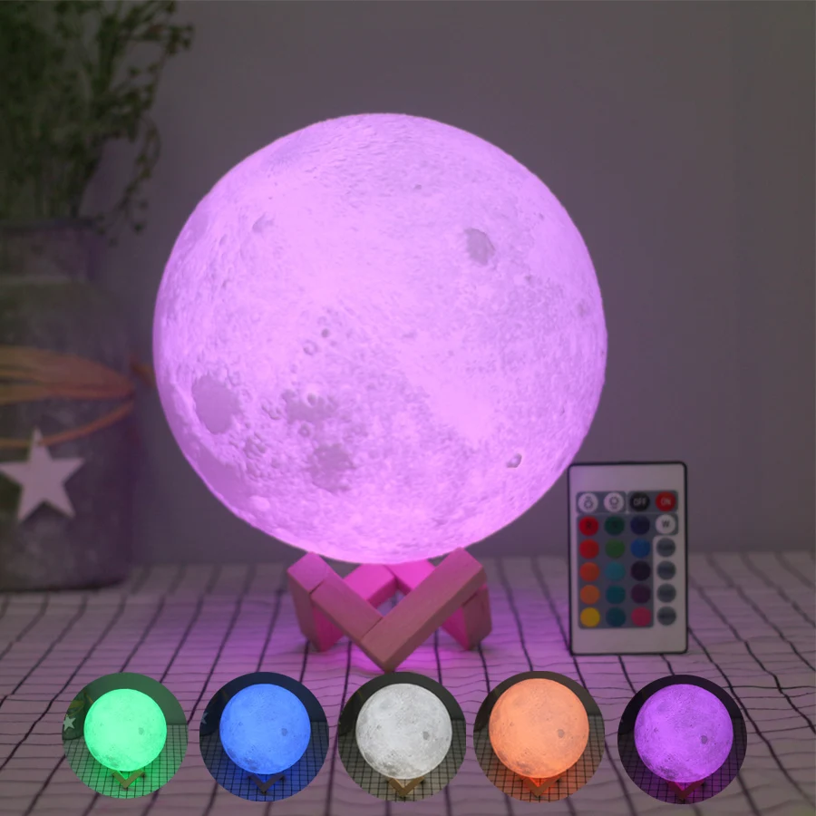 

Dimmable Led Table Lamp RGB 3D Moon Night Light Lunar USB Rechargeable for Baby Children Kids Creative Gift Bedside Bed room