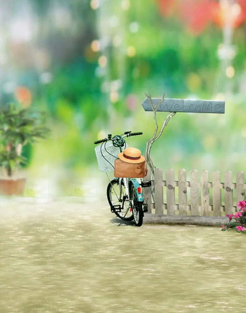 

5x7ft Fence Bicycle Welcome Photography Backdrops Photo Props Studio Background