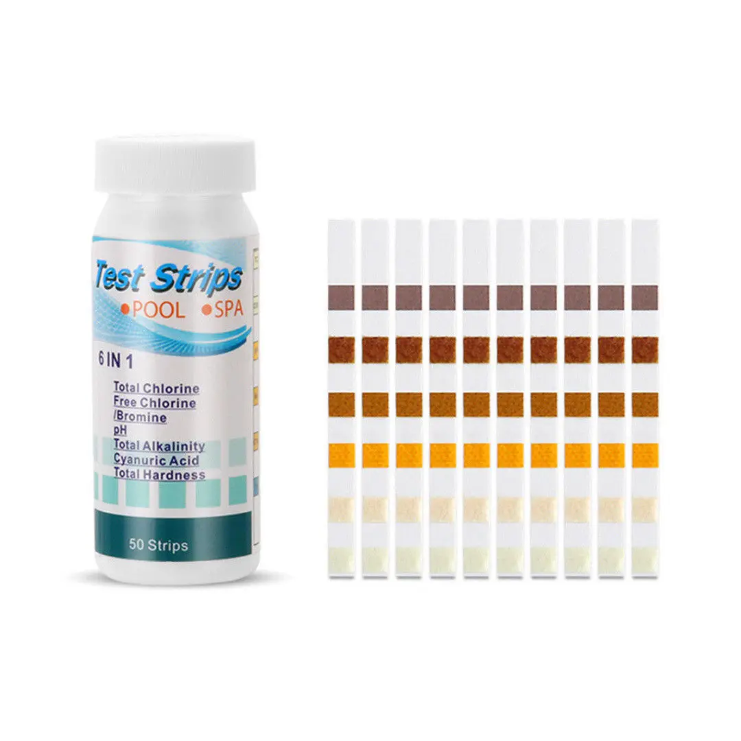 

50Pcs 6 In 1 Swimming Pool SPA Test Strips Chlorine pH Water Quality Testing