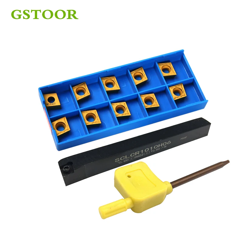 

1pc SCLCR1010H06 100mm Tool Holder and 10pcs CCMT060204 Carbide Inserts Lathe Machine Turning Tool Set for Metal