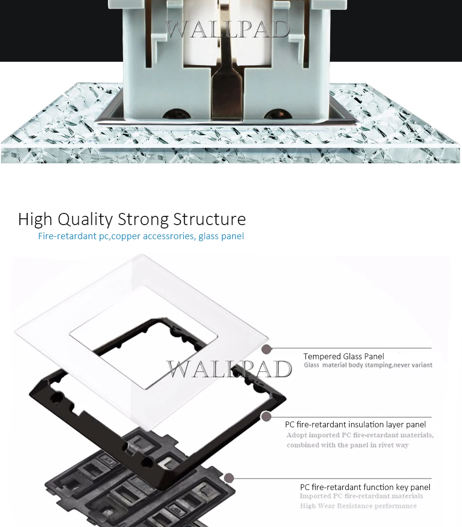 Четверка ЕС розетка Wallpad с украшением в виде кристаллов закаленное белый Стекло Панель 16A ЕС 110 V-240 V 4 кадра Европейская Сетевая розетка 344*86 мм Размеры