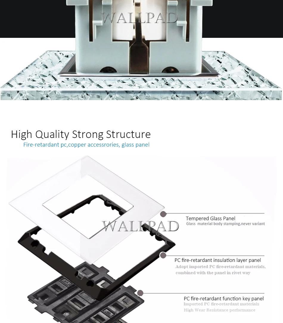 de vidro 16a ac 90v-265v 2.4a portas usb