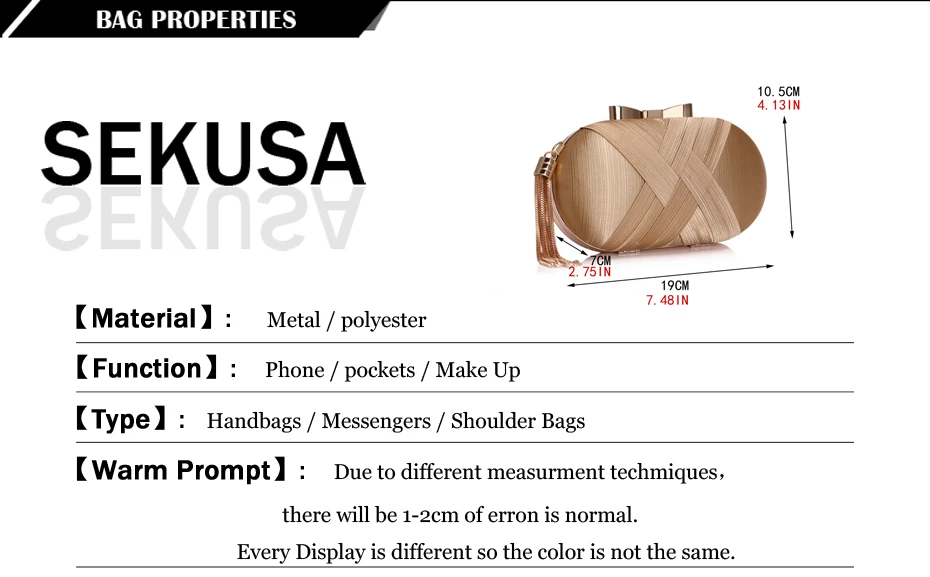 SEKUSA женские клатчи с металлическим бантом и кисточками, Роскошные модные женские вечерние сумки, маленькие вечерние сумки на плечо с цепочкой для невесты