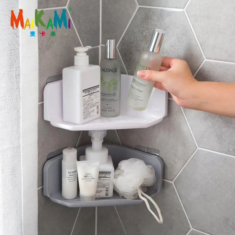 MAIKAMI الزاوية استنزاف رفوف الحمام تخزين الرف الحمام لكمة خالية قوية الحائط غسل الرف