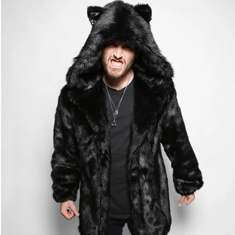Homme Hiver Chaud Faux vison fourrure Vestes Oreille À Capuche Fourrure Peluche Casual Outerwear