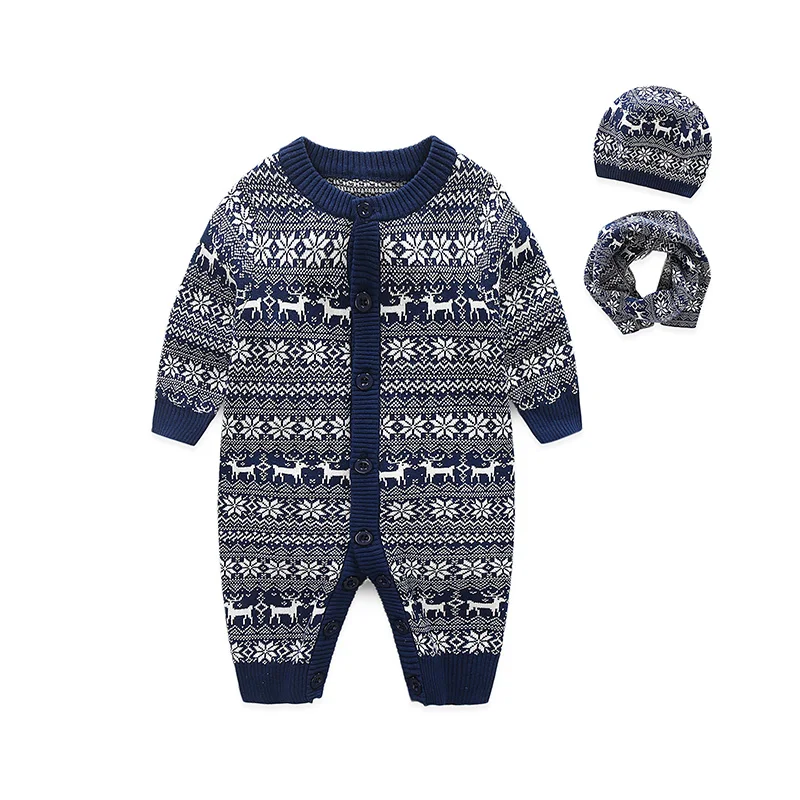 

I.K winter baby clothes infant rompers jacquard knitting cotton jumpsuit newborn soft pajamas long-sleeves Christmas cloth